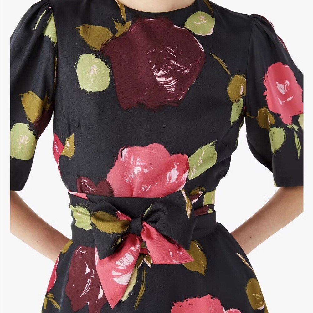 Kate Spade Black Floral Mini Dress with Pink and Green - Picture 5 of 8